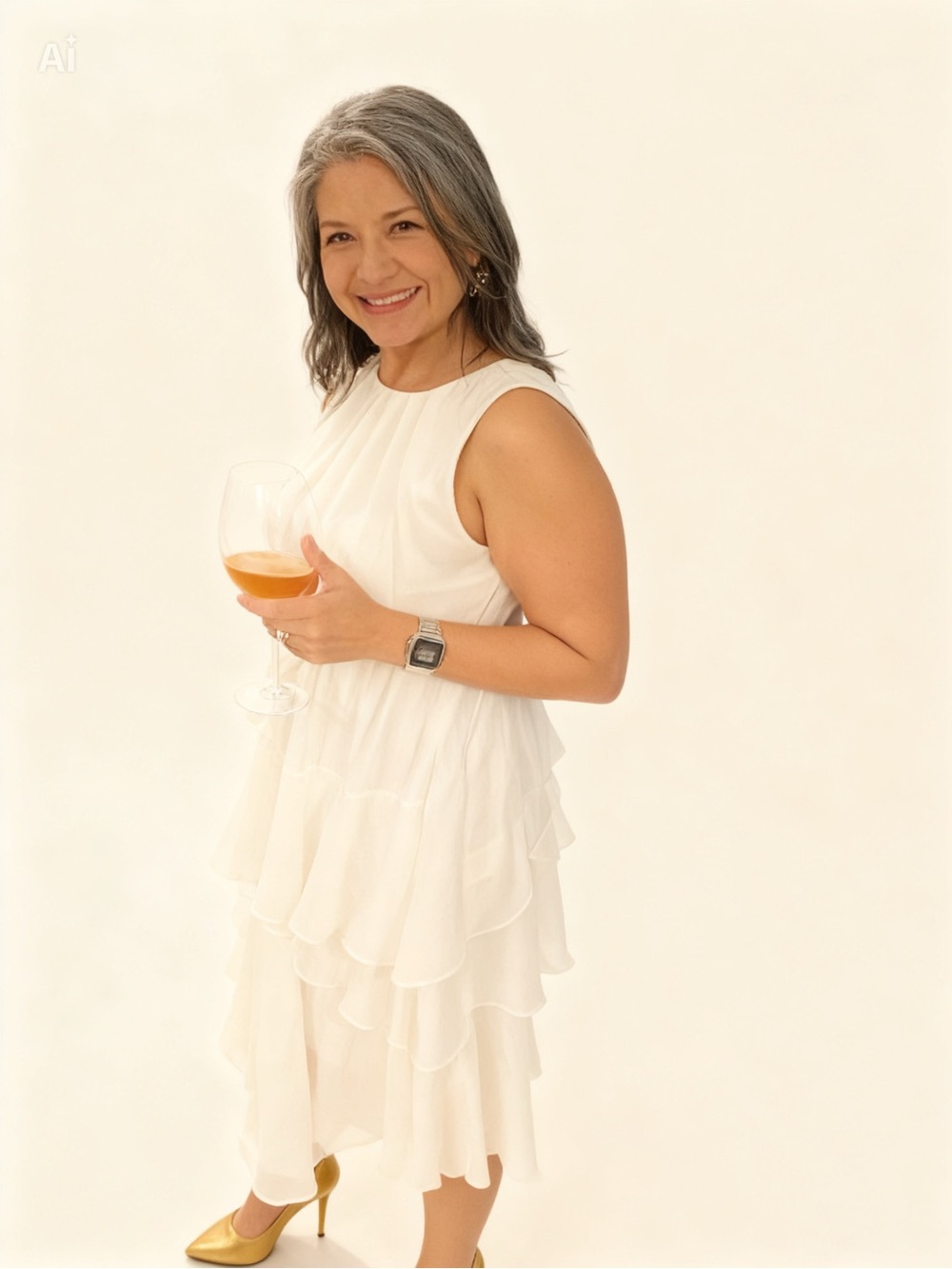 Emma & Michele White Ruffle Detail Dress